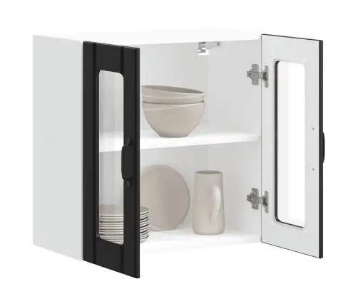 Virtuves Sienas Skapis Ar Stikla Durvīm Lucca Melns Vidaxl