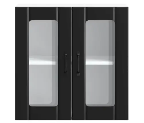 Virtuves Sienas Skapis Ar Stikla Durvīm Lucca Melns Vidaxl