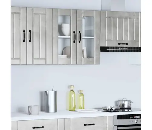 Virtuves Sienas Skapis Ar Stikla Durvīm Lucca Betona Pelēks Vidaxl