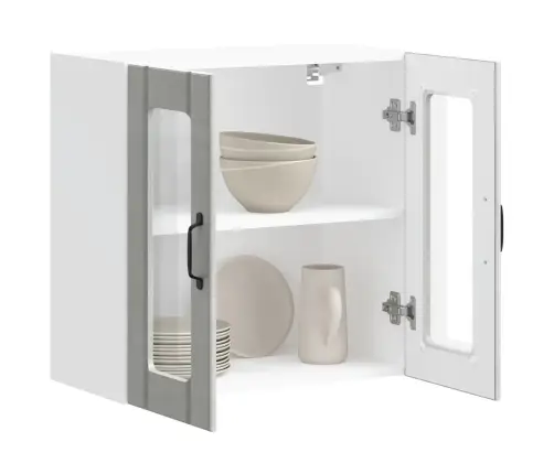 Virtuves Sienas Skapis Ar Stikla Durvīm Lucca Betona Pelēks Vidaxl