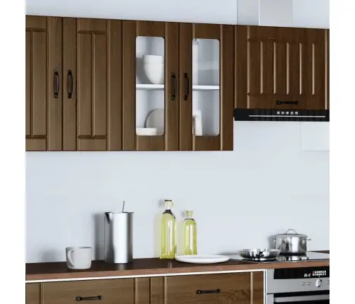 Virtuves Sienas Skapis Ar Stikla Durvīm Lucca Brūna Ozola Vidaxl