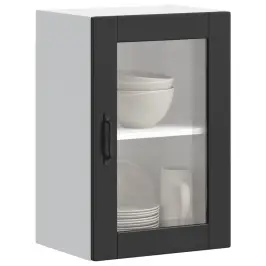 Virtuves Sienas Skapis Ar Stikla Durvīm "Porto" Melns Vidaxl