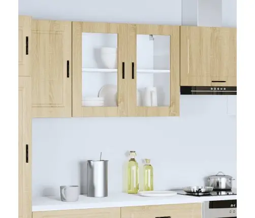 Virtuvės Spintelė Su Stiklinėmis Durimis, Porto, Sonoma Ąžuolo