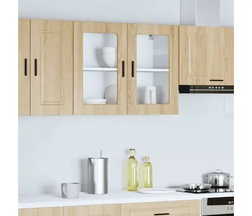 Virtuvės Spintelė Su Stiklinėmis Durimis, Porto, Sonoma Ąžuolo