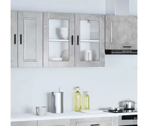 Virtuves Sienas Skapis Ar Stikla Durvīm Porto Betona Pelēks Vidaxl