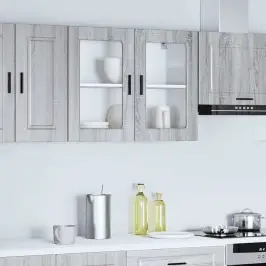 Virtuves Sienas Skapis Ar Stikla Durvīm Porto Pelēka Ozola Vidaxl