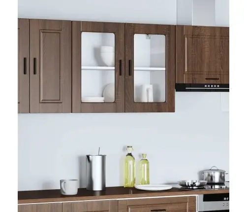 Virtuvės Spintelė Su Stiklinėmis Durimis, Porto, Ruda Ąžuolo