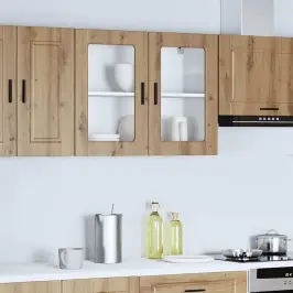 Virtuves Sienas Skapis Ar Stikla Durvīm Porto Koka Krāsā Vidaxl