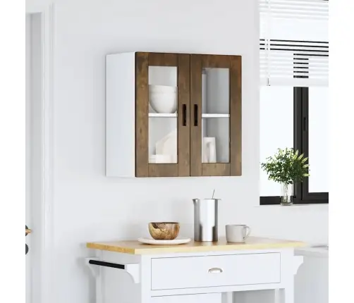 Virtuves Sienas Skapis Ar Stikla Durvīm Porto Ozolkoka Krāsa Vidaxl