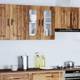 Virtuves Sienas Skapis Ar Stikla Durvīm Porto Veci Dēļi Vidaxl