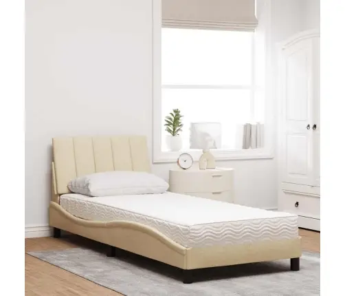 Gultas Rāmis Ar Matraci, Krēmkrāsas, 90X190 Cm, Audums Vidaxl
