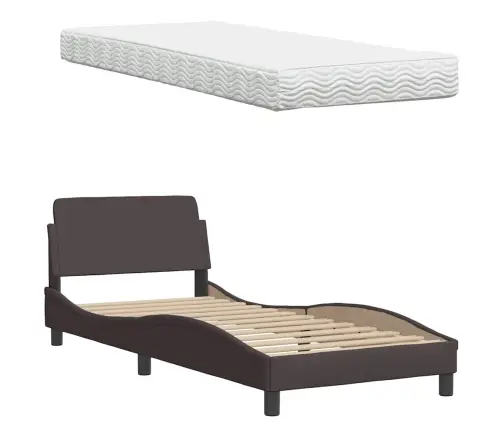 Gultas Rāmis Ar Matraci, Tumši Brūns, 90X200 Cm, Audums Vidaxl