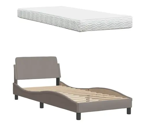 Gultas Rāmis Ar Matraci, Pelēkbrūns, 90X200 Cm, Audums Vidaxl
