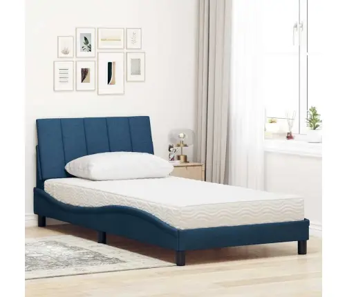 Gultas Rāmis Ar Matraci, Zils, 100X200 Cm, Audums Vidaxl