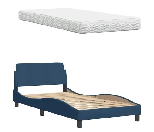Gultas Rāmis Ar Matraci, Zils, 100X200 Cm, Audums Vidaxl