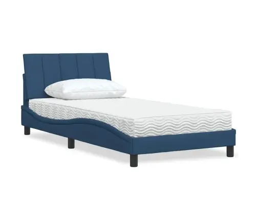 Gultas Rāmis Ar Matraci, Zils, 100X200 Cm, Audums Vidaxl