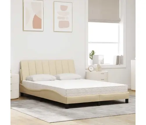 Gulta Ar Matraci, Krēmkrāsas Audums, 140X190 Cm Vidaxl