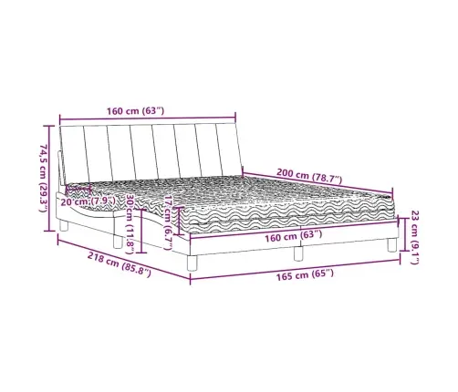 Gulta Ar Matraci, Krēmkrāsas, 160X200 Cm, Audums Vidaxl