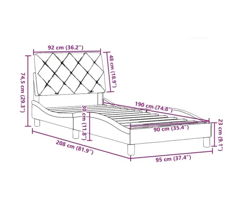 Gultas Rāmis Bez Matrača, Gaiši Pelēks, 90X190 Cm, Audums Vidaxl