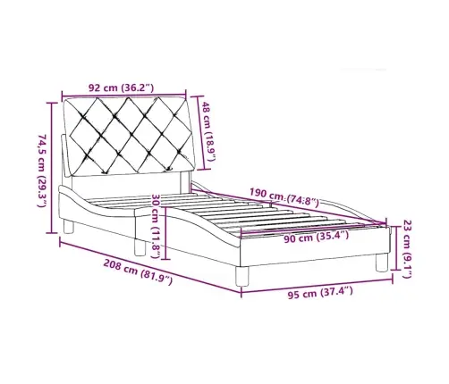 Lovos Rėmas Be Čiužinio, Juodas, 90X190 cm Audinys
