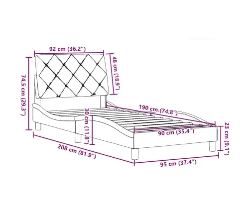 Gultas Rāmis Bez Matrača, Krēma, 90X190Cm Audums Vidaxl