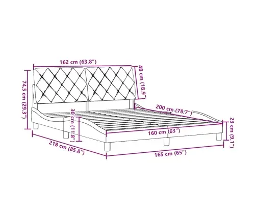 Gulta Bez Matrača, Zils, 160X200 Cm, Audums Vidaxl
