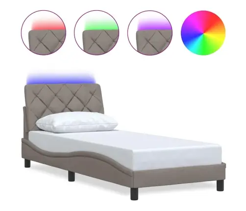 Gultas Rāmis Ar Led Bez Matrača, Pelēkbrūns, 90X190Cm Audums Vidaxl