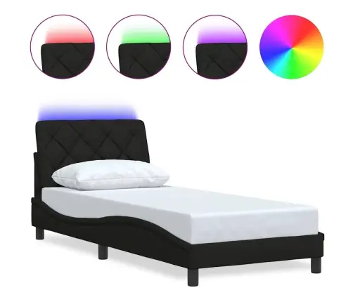 Gultas Rāmis Ar Led Bez Matrača, Melns, 90X200Cm Audums Vidaxl