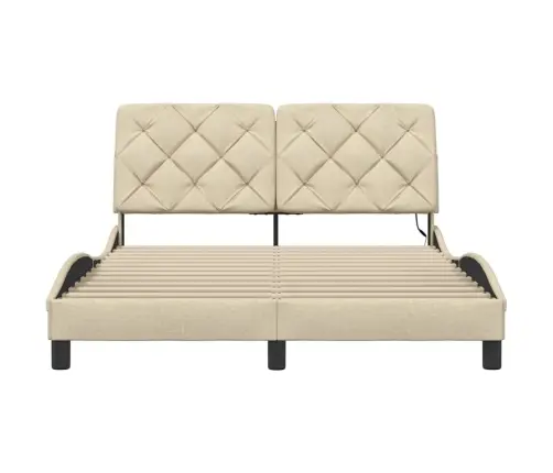 Gultas Rāmis Ar Led Bez Matrača, Krēmkrāsas, 140X190 Cm, Audums Vidaxl