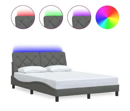 Gultas Rāmis Ar Led Bez Matrača, Tumši Pelēks, 140X200 Cm Vidaxl
