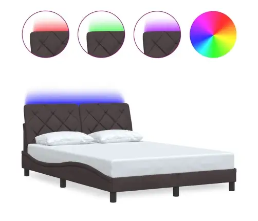 Gultas Rāmis Ar Led Bez Matrača, Tumši Brūns, 140X200Cm, Audums Vidaxl