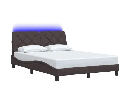 Gultas Rāmis Ar Led Bez Matrača, Tumši Brūns, 140X200Cm, Audums Vidaxl