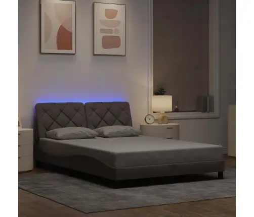 Gultas Rāmis Ar Led Bez Matrača, Pelēkbrūns, 140X200 Cm, Audums Vidaxl