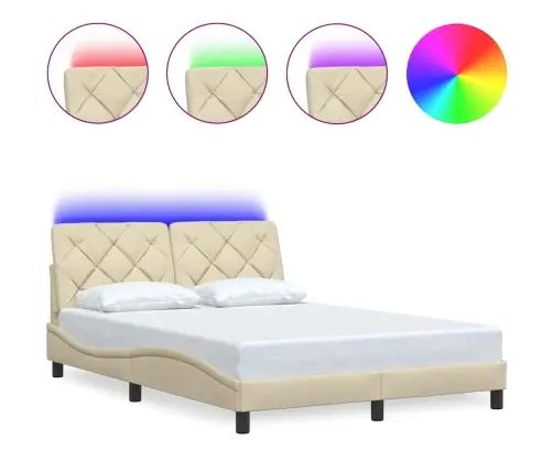 Gultas Rāmis Ar Led Bez Matrača, Krēmkrāsas, 140X200 Cm, Audums Vidaxl