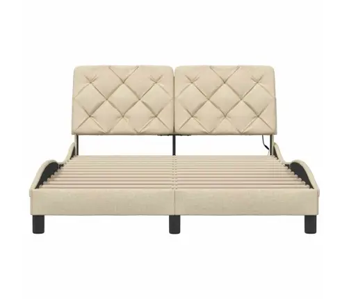 Gultas Rāmis Ar Led Bez Matrača, Krēmkrāsas, 140X200 Cm, Audums Vidaxl