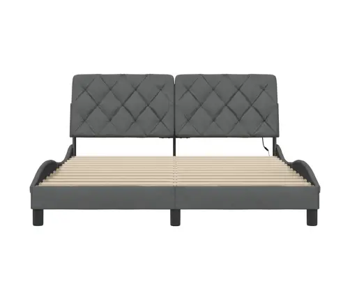 Gultas Rāmis Ar Led Bez Matrača, Tumši Pelēks, 160X200 Cm Vidaxl