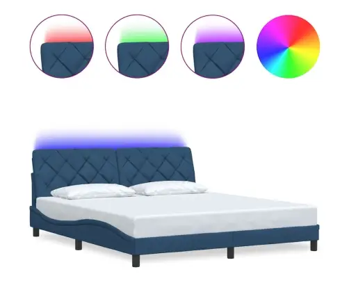 Gultas Rāmis Ar Led Bez Matrača, Zils, 180X200 Cm, Audums Vidaxl