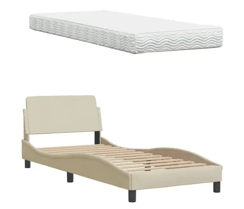 Lova Su Čiužiniu, Kreminės Spalvos, 90X190cm Audinys