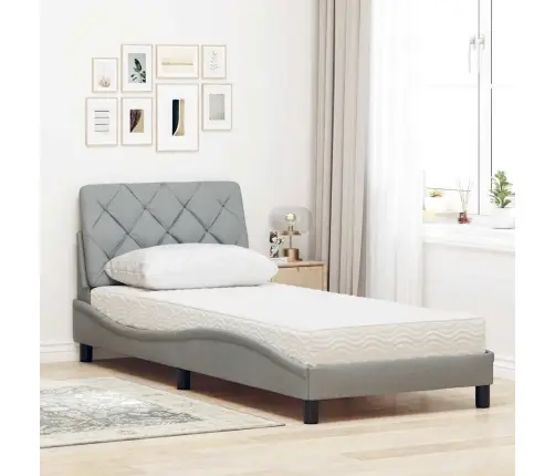 Gultas Rāmis Ar Matraci, Gaiši Pelēks, 90X200 Cm, Audums Vidaxl