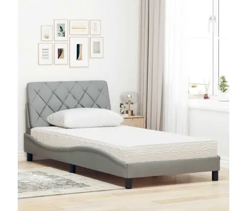 Gultas Rāmis Ar Matraci, Gaiši Pelēks Audums, 100X200 Cm Vidaxl