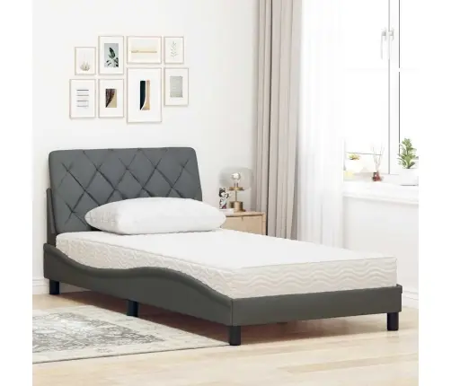 Gultas Rāmis Ar Matraci, Tumši Pelēks Audums, 100X200 Cm Vidaxl