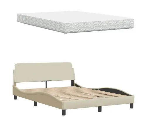 Gulta Ar Matraci, Krēmkrāsas, 140X200 Cm, Audums Vidaxl