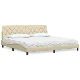 Gulta Ar Matraci, Krēmkrāsas Audums, 200X200 Cm Vidaxl Gulta Ar Matraci, Krēmkrāsas Audums, 200X200 Cm Vidaxl