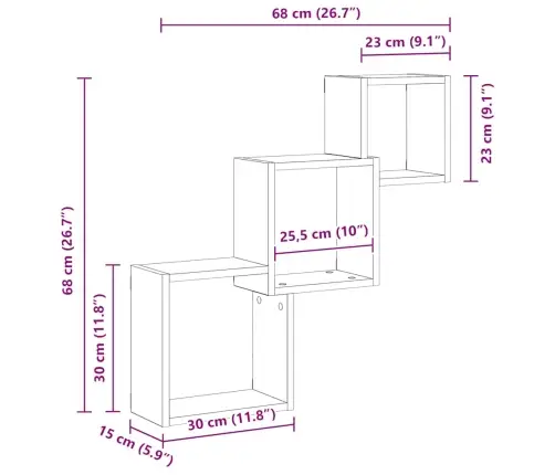 Sieninės Lentynos, Artisano, 68X15X68cm Mdp, Kubo Formos