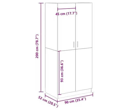 Skapis, Koka Krāsa, 90X52X200 Cm, Inženierijas Koks Vidaxl