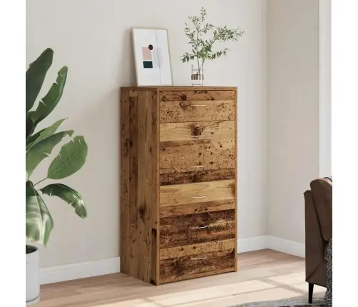 Kumode Ar 6 Atvilktnēm, Veca Koka, 50X34X96 Cm, Skaidu Plāksne Vidaxl