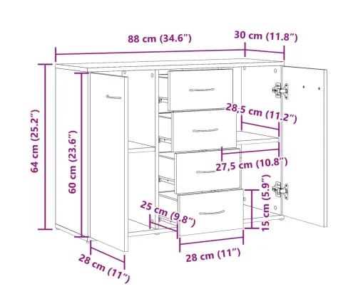 Kumode, Veca Koka, 88X30X64 Cm, Inženierijas Koks Vidaxl