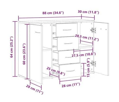 Kumode, Koka Krāsa, 88X30X64 Cm, Inženierijas Koks Vidaxl
