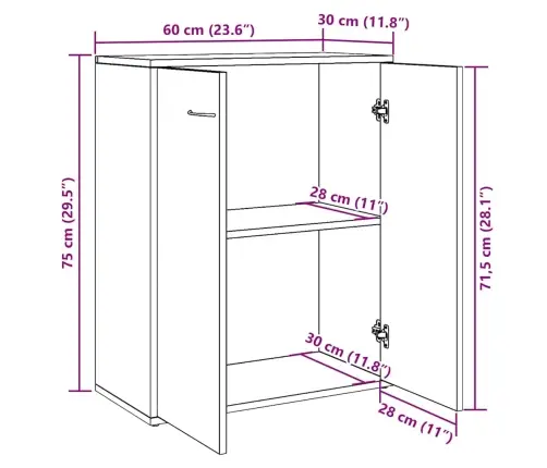 Bufete Artisan Oak 60X30X75 Cm Engineered Wood Vidaxl
