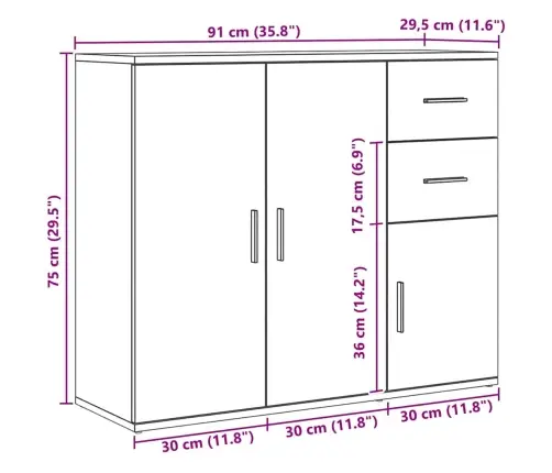 Kumode, Koka Krāsa, 91X29,5X75 Cm, Inženierijas Koks Vidaxl